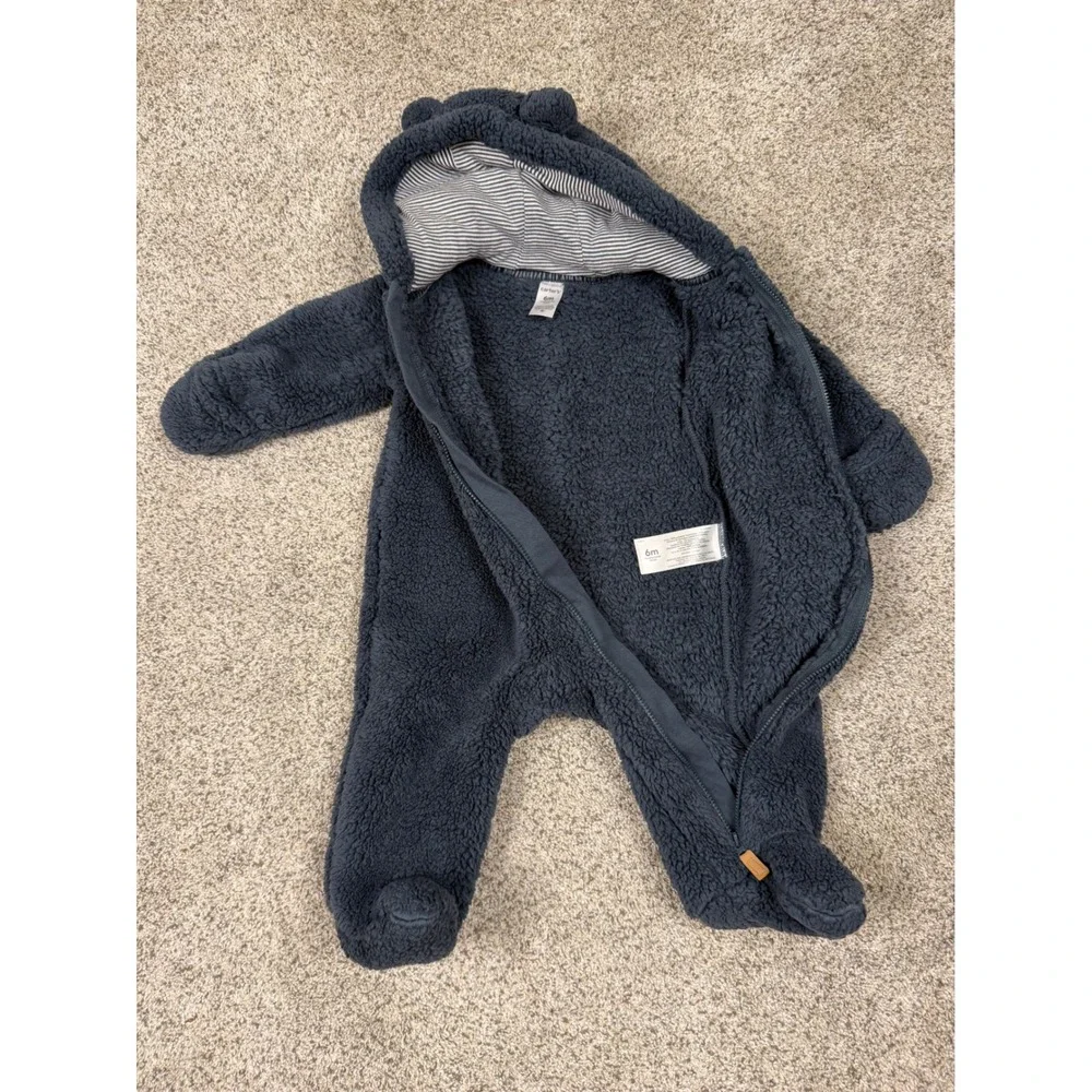 Carters Baby 6M Navy Blue Sherpa Fleece‎ Bear Ear Hooded Winter Suit